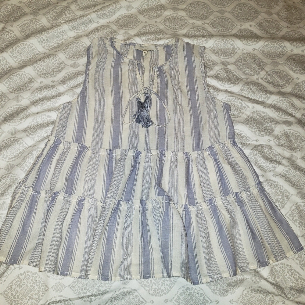 Ruffled Boho Blue White Striped Top